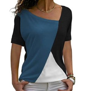 Short Sleeve Color Block Loose Tunic Top